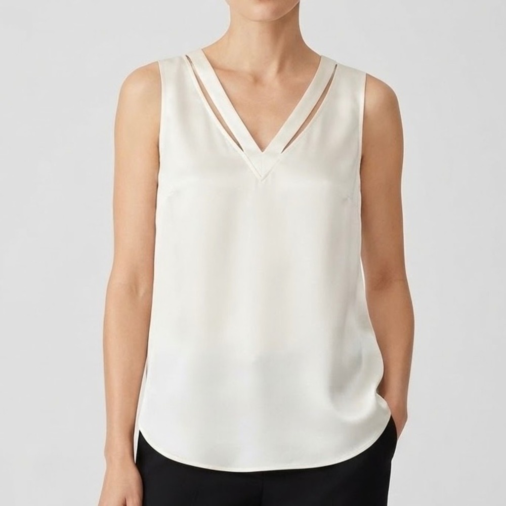 NWOT Go By GoSilk White 100% Silk V-Neck Sleeveless Blouse Top Size Medium M